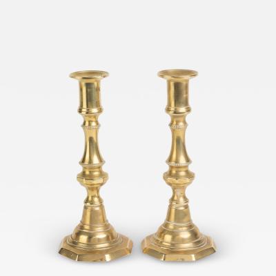 Pair of English brass candlesticks with octagonal bases 1825