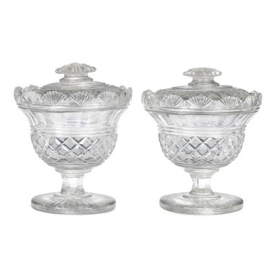 Pair of English engraved and cut glass sweet bowls
