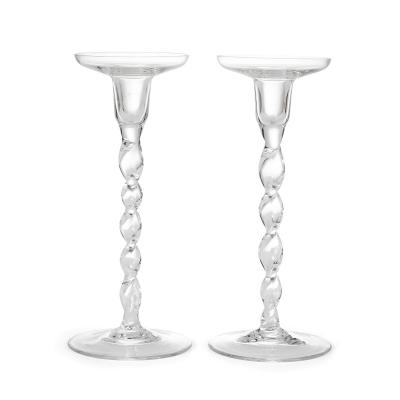 Pair of English glass spiral twisted candlesticks
