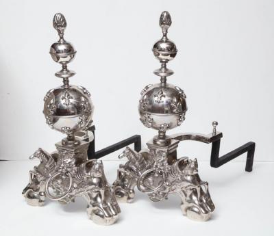 Pair of Enormous Late 19th Century English Vintage Fireplace Andirons