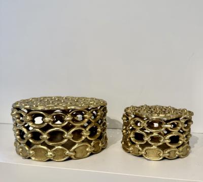 Pair of Estate Industrial Chain Pattern Jewelry Boxes Belgium