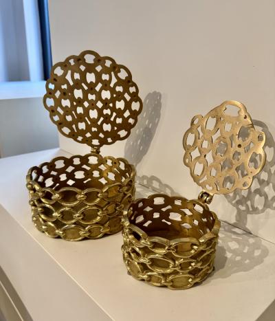 Pair of Estate Industrial Chain Pattern Jewelry Boxes Belgium