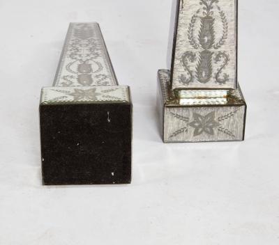 Pair of Etched Mirrored Obelisks