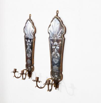 Pair of Etched Venetian Mirror Sconces