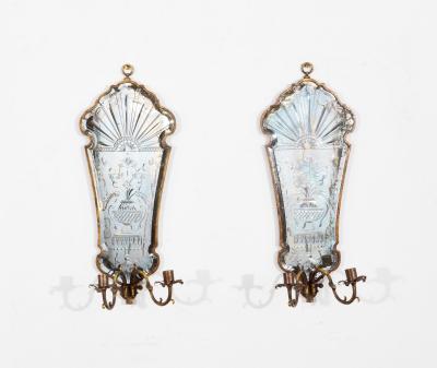 Pair of Etched Venetian Mirror Sconces