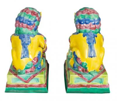 Pair of European Porcelain Figures of Chinese Guardian Lions