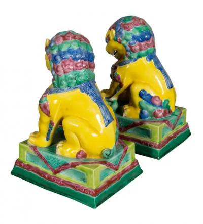 Pair of European Porcelain Figures of Chinese Guardian Lions