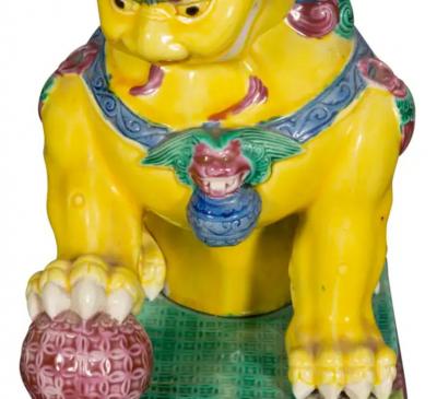 Pair of European Porcelain Figures of Chinese Guardian Lions