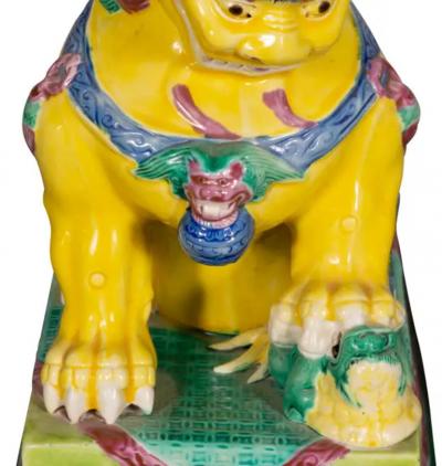 Pair of European Porcelain Figures of Chinese Guardian Lions