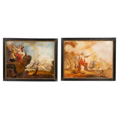 Pair of European Reverse Paintings on Glass