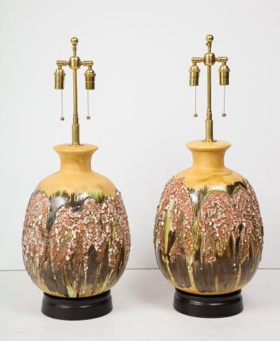 Pair of Extra Large Italian Volcanic Glazed Ceramic Lamps