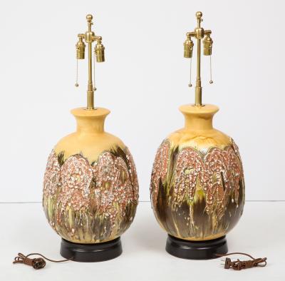 Pair of Extra Large Italian Volcanic Glazed Ceramic Lamps
