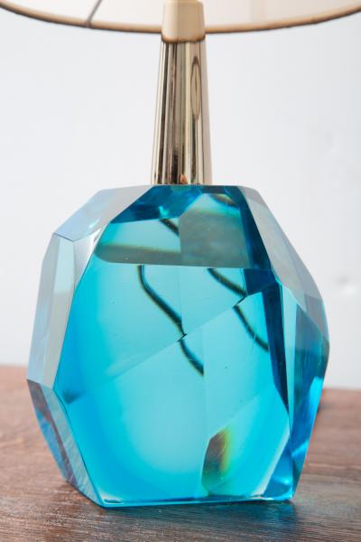 Pair of Faceted Murano Translucent Turquoise Glass Table Lamps in Stock