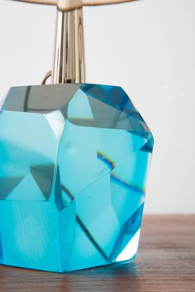 Pair of Faceted Murano Translucent Turquoise Glass Table Lamps in Stock