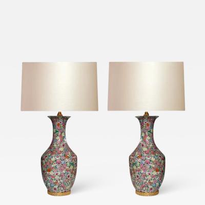 Pair of Familie Rose Porcelain Lamps