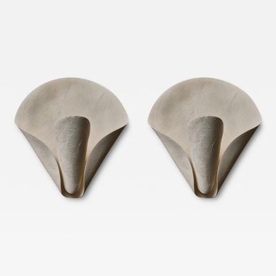 Pair of Fan Wall Sconces in Earthenware by Fran oise Bergaglia