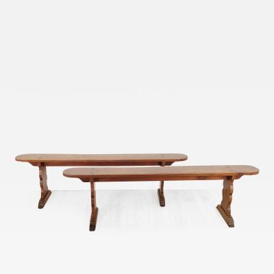 Pair of Farmhouse Benches with Italian Details circa 1830