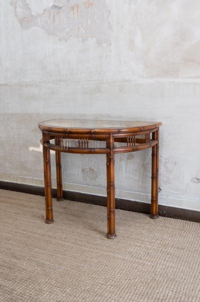 Pair of Faux Bamboo Demi Lune Consoles 1970s