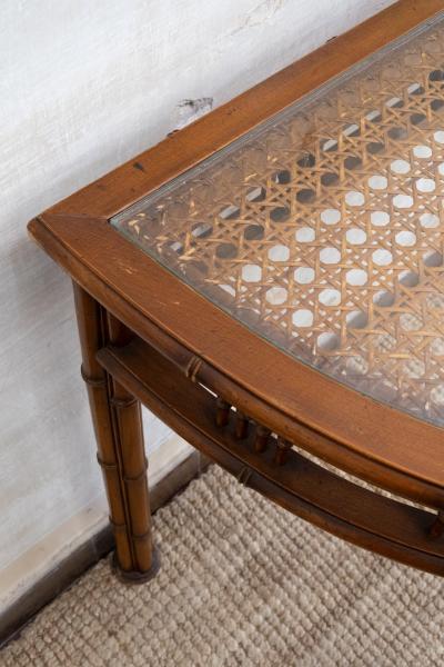 Pair of Faux Bamboo Demi Lune Consoles 1970s
