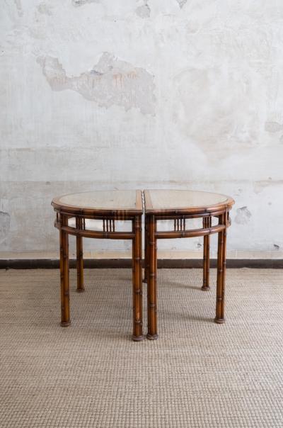 Pair of Faux Bamboo Demi Lune Consoles 1970s