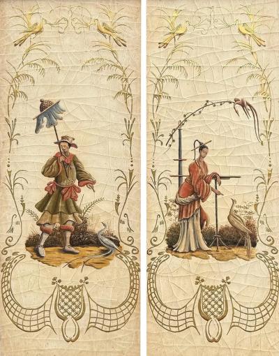 Pair of Faux Bamboo Hand Painted Chinoiserie Panels