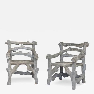 Pair of Faux Bois Garden Armchairs