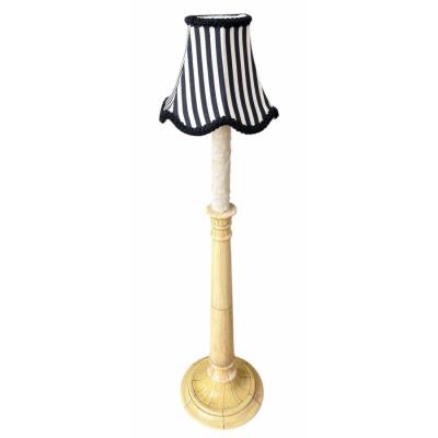 Pair of Faux Ivory Candlestick Table Lamps W Parisian Striped Shades