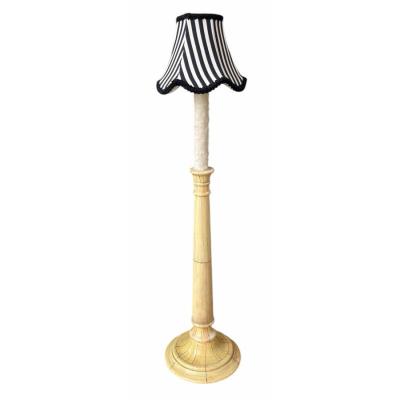 Pair of Faux Ivory Candlestick Table Lamps W Parisian Striped Shades