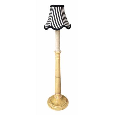 Pair of Faux Ivory Candlestick Table Lamps W Parisian Striped Shades