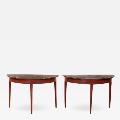 Pair of Faux Painted Swedish Demilune Tables