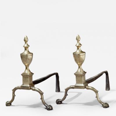 Pair of Federal Engraved Brass Andirons