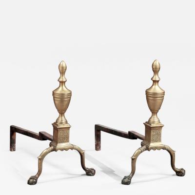 Pair of Federal Engraved Brass Andirons