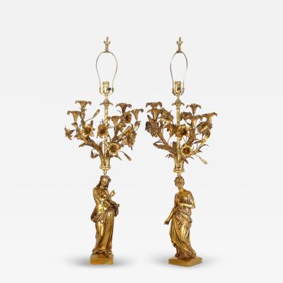 Pair of Figural Bronze Five Light Candelabra after Feuch re de Labroue