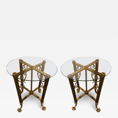 Pair of Fine Bronze Based End Tables with Glass Tops