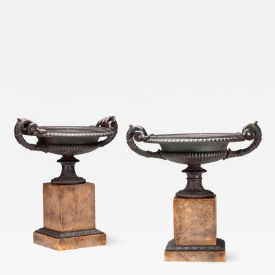 Pair of Fine Bronze Tazza on Sienna Marble Bases