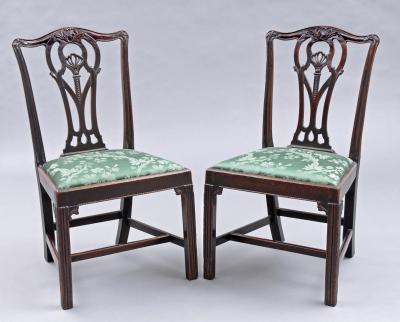 Pair of Fine English Period Chippendale Side Chairs