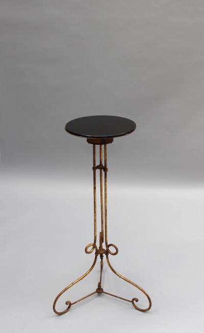 Pair of Fine French 1940s Wrought Iron and Black Opaline Pedestal Stands