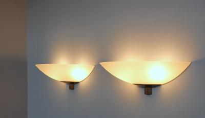 Pair of Fine French Art Deco Frosted Glass and Bronze Sconces