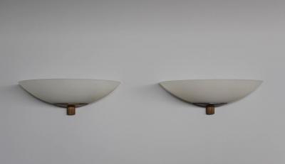 Pair of Fine French Art Deco Frosted Glass and Bronze Sconces