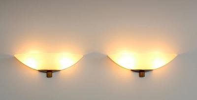 Pair of Fine French Art Deco Frosted Glass and Bronze Sconces