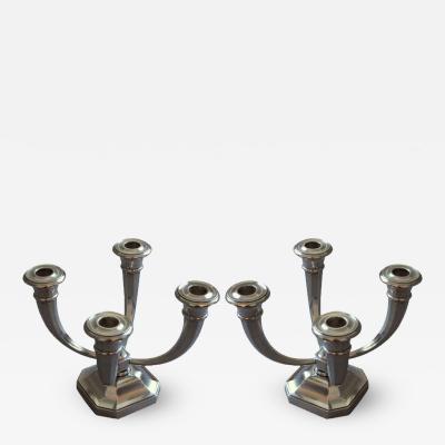 Pair of Fine French Art Deco Silver Plated Candelabrum