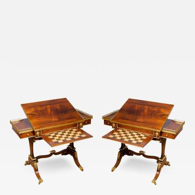 Pair of Fine Regency Rosewood and Bronze Mounted Writing Games Table