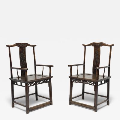 Pair of Fine Yoke Back Armchairs with Bamboo Carvings
