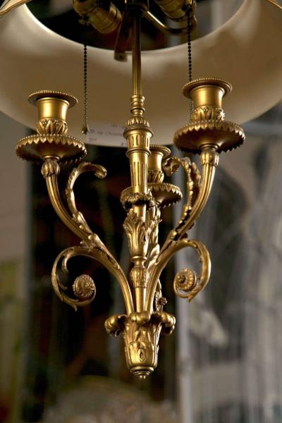 Pair of Finely Chased Bronze Dor Louis XV Style Chandeliers Three Candelabras