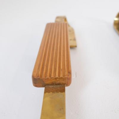 Pair of Finnish Mid Century Design Door Pulls in Brass Wood 1950s