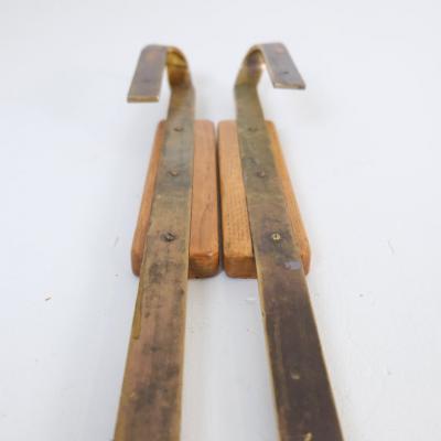 Pair of Finnish Mid Century Design Door Pulls in Brass Wood 1950s