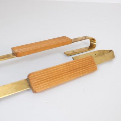 Pair of Finnish Mid Century Design Door Pulls in Brass Wood 1950s