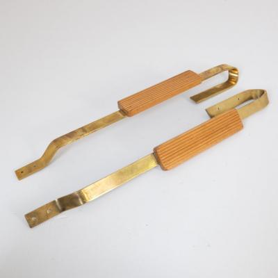 Pair of Finnish Mid Century Design Door Pulls in Brass Wood 1950s