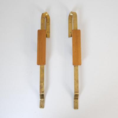 Pair of Finnish Mid Century Design Door Pulls in Brass Wood 1950s