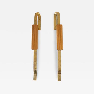 Pair of Finnish Mid Century Design Door Pulls in Brass Wood 1950s